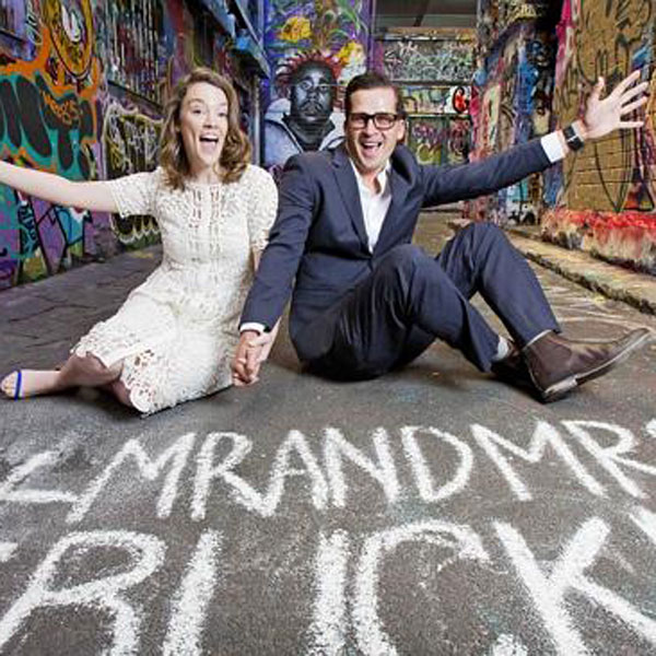 Sam and Andrew Buckis embraced the hashtag trend to celebrate their wedding. Picture: Nathan Dyer/Herald Sun