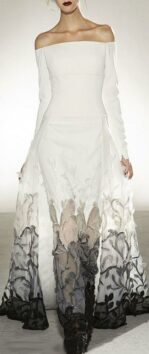 white wedding gown with black patches
