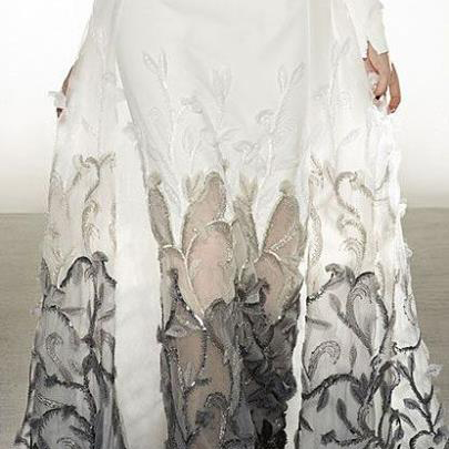 white wedding gown with black patches