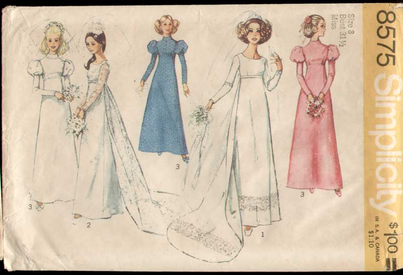 1972 wedding dress design Simplicity Empire bustline bridesmaid dresses