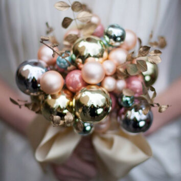 Christmas wedding bouquet made of baubles
