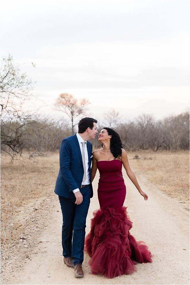 A Marasala-coloured wedding dress shines in the South African desert. Image: Emilia Jane Photography