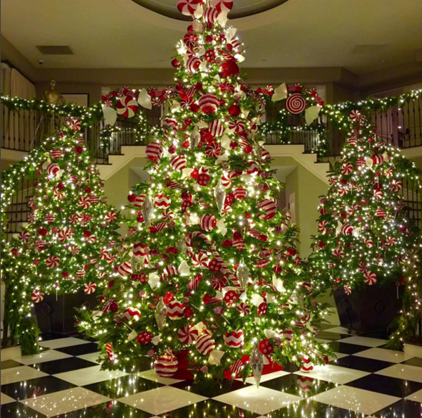 Kim's mother Kris Jenner shared this picture on Twitter of the family's three brightly decorated Christmas trees. 