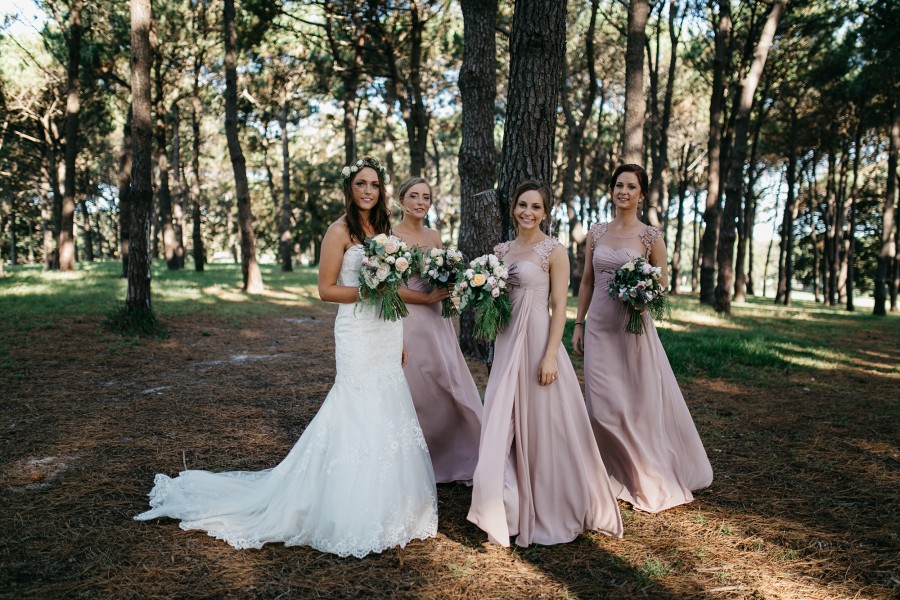 Rose Quartz bridesmaids dresses are the perfect accent to a pastel colour theme. Image: Damien Furey Photography