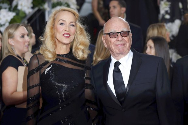 Jerry Hall and Rupert Murdoch at the 73rd Golden Globe awards. Image: Mario Anzuoni/Reuters via The Daily Mail 