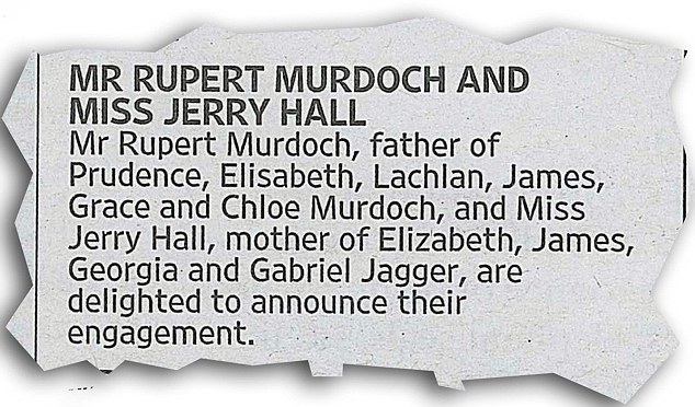  Rupert announced his engagement in the pages of his own newspaper, London’s Times. Image: The Daily Mail