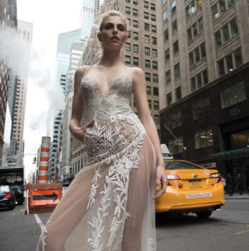 Alon Livne's star spangled wedding gown proves the thigh's the limit! Image: Marie Claire