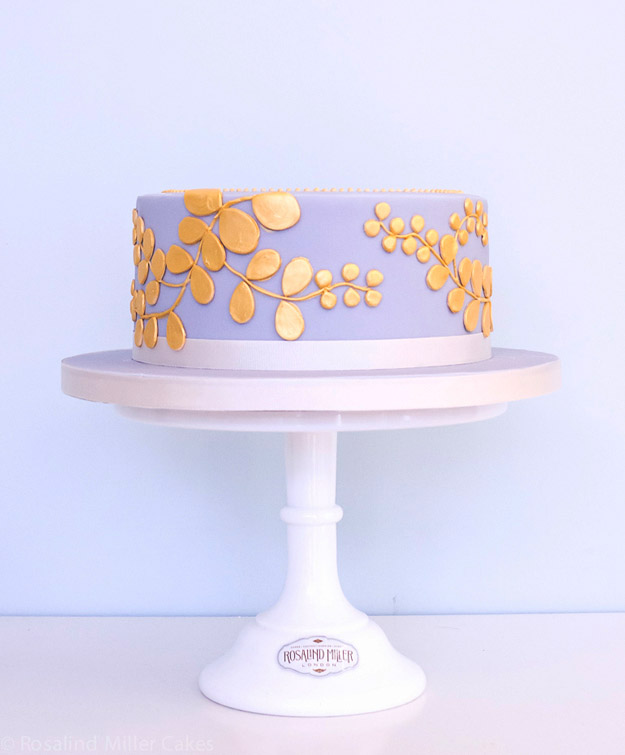 Lavender and gold wedding cake