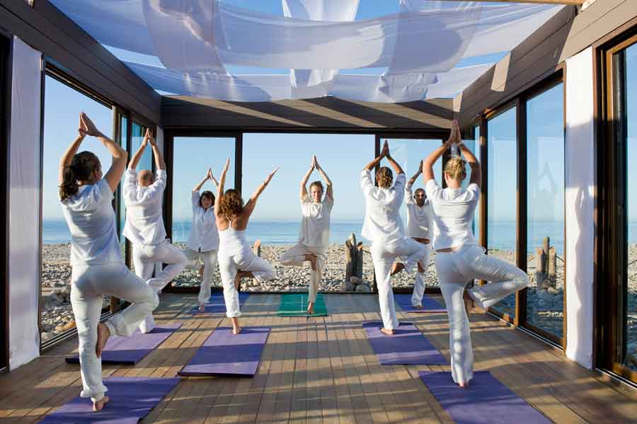 a yoga class at paradis plage