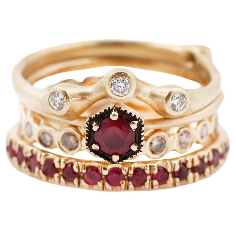 COLOURED GEMS WEDDING RING STACK