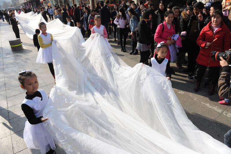 Wedding dress with 100-metre long train