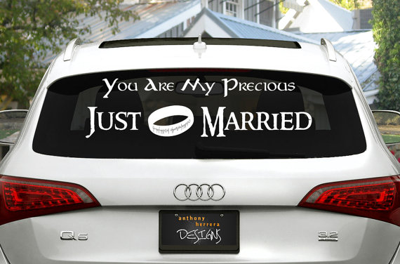 The perfect 'just married' decal for fans of The Lord of the Rings. Image: <a href="https://www.etsy.com/au/shop/AnthonyHerreraDesign?ref=l2-shopheader-name" target="_blank">Etsy seller Anthony Herrera Designs</a>