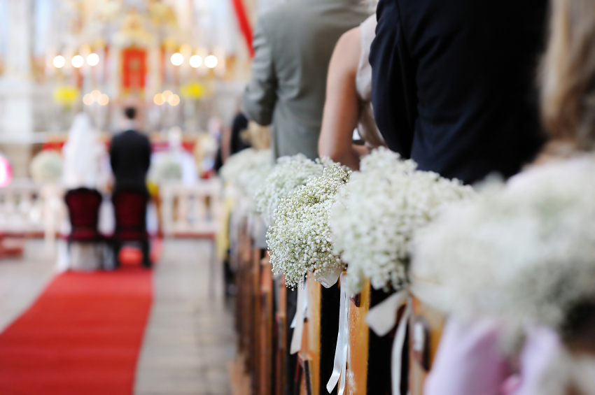 Beautiful flower wedding decoration in a church