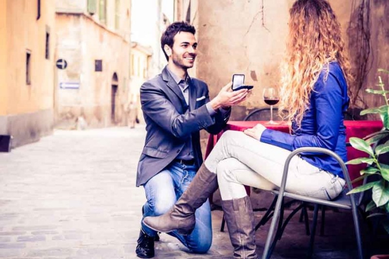 man proposing with an engagement ring