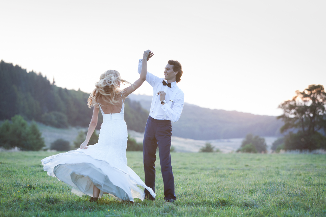 Newly Married Couple Having Fun In A Park Stock Photo, 58% OFF