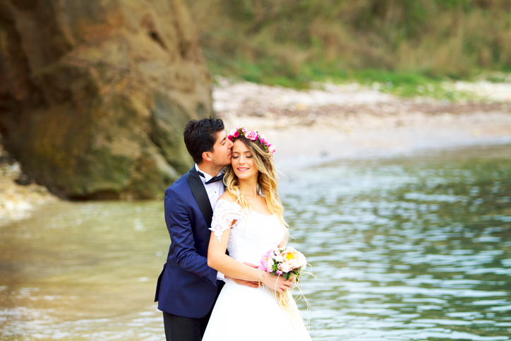 Wedding Kiss at beach.