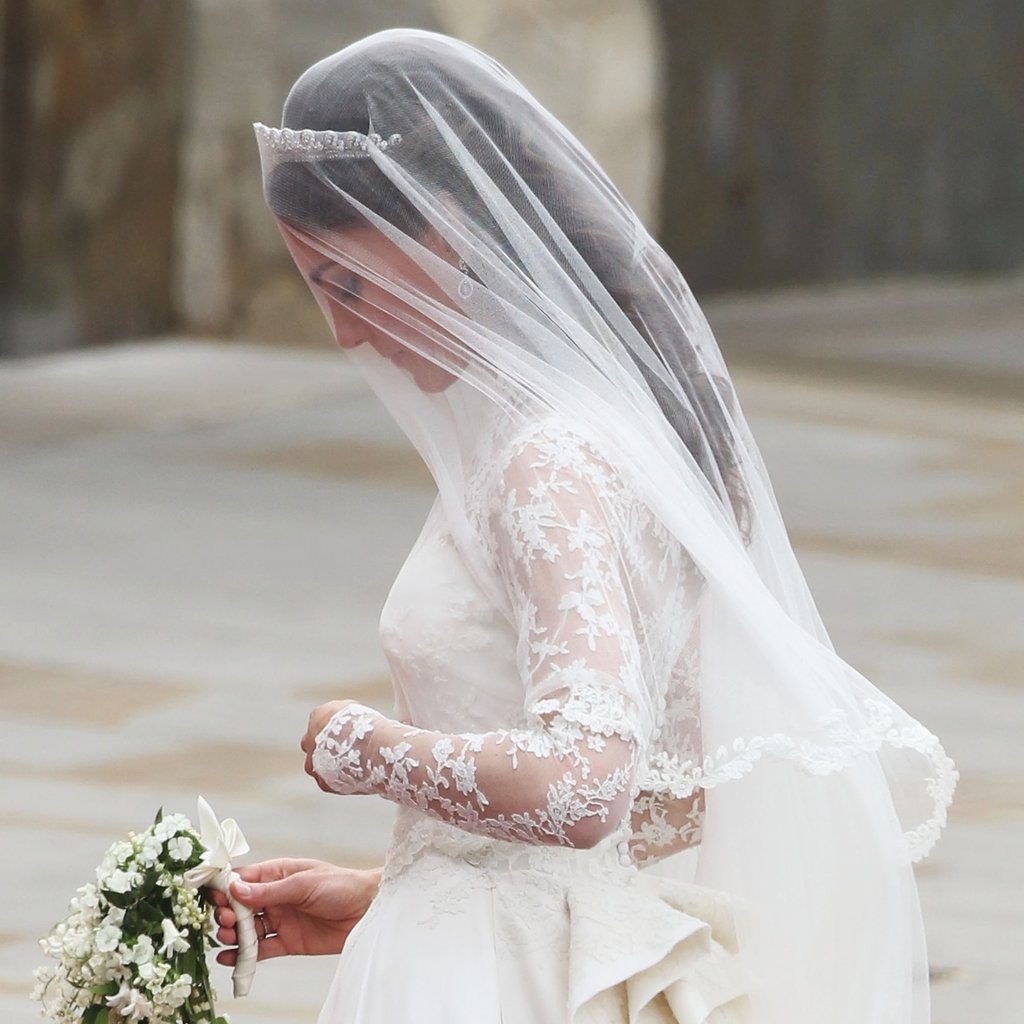 Kate Middleton's wedding veil, image via PopSugar
