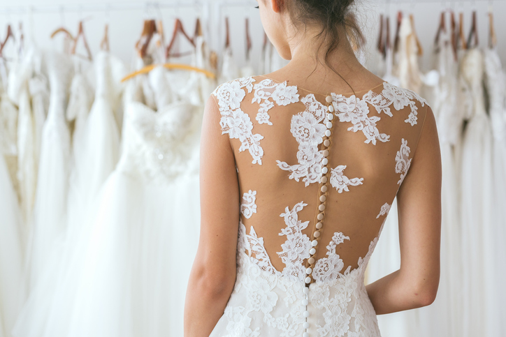 Close up of young bride in wedding dress