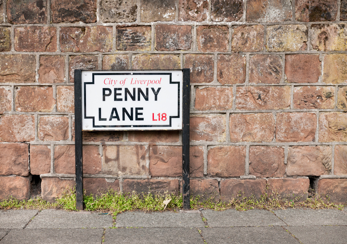 A street sign for Penny Lane in Liverpool, England.