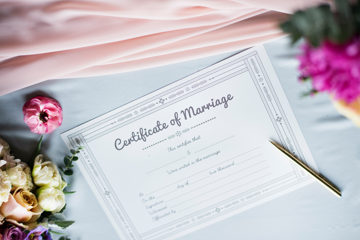 Closeup of Marriage Certificate License Paper