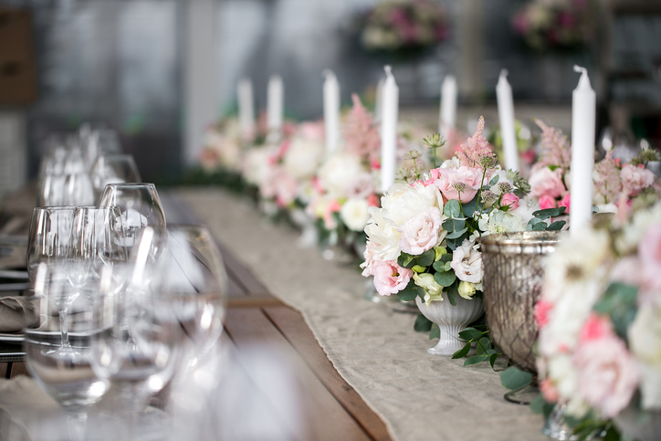 Luxury, elegant wedding reception table arrangement, floral centerpiece