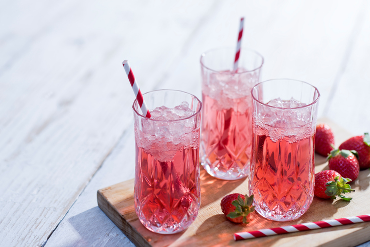 Prosecco Bellini Cocktail with Strawberries