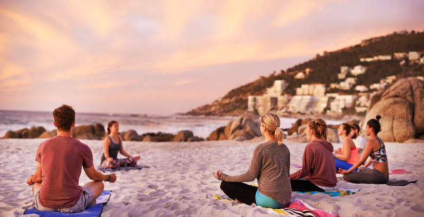 It's a perfect day for yoga at the beach