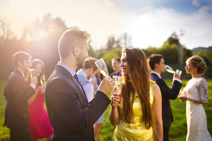 Wedding guests clinking glasses