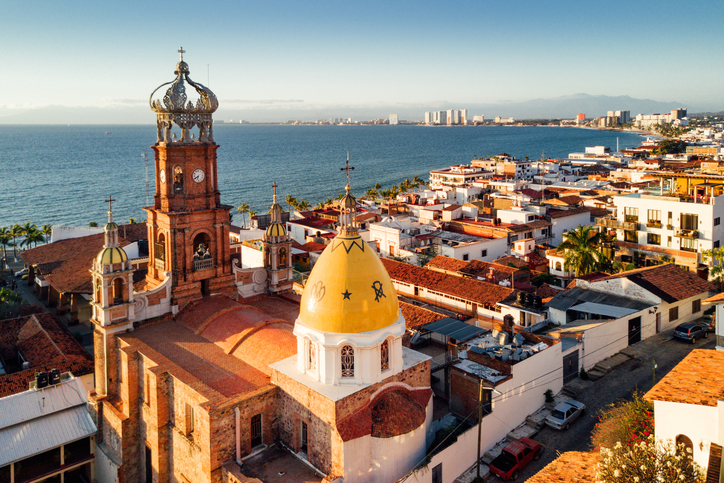 Panoramic Aerial View of Puerto Vallarta Skyline in Mexico.