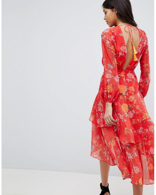 finders keepers Red Finders Floral Printed Ruffle Dress