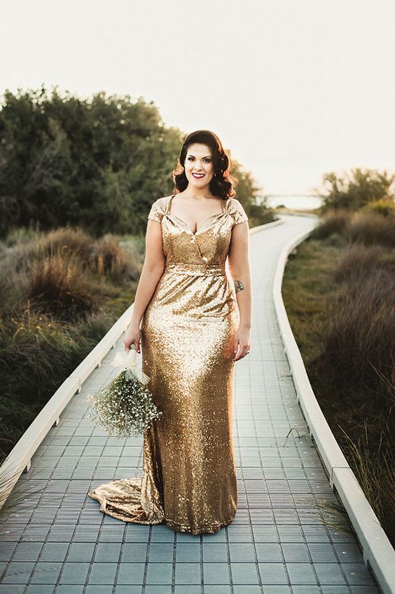 Gold sequin shop wedding dress