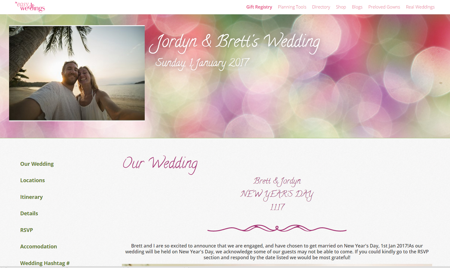 Easy weddings - free wedding website - announce your engagement