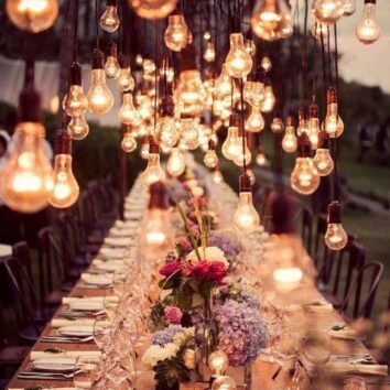 light bulbs at wedding table as decoration