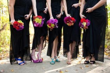 bridesmaids rainbow shoes with black dresses