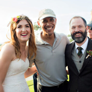 President Obama with the beaming newlyweds. Image: The Youngrens