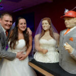 Buttercake bride Lara Mason and her groom, Nick - with their confectionery counterparts. Image: