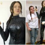 Lara Mason and her life-size cake of Jennifer Lawrence as Katniss Everdeen from The Hunger Games. Image: Tasty Cakes