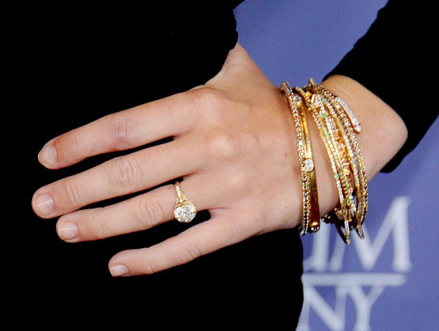 Miley's engagement ring which was given to her by Liam Hemsworth in 2012. Image Wireimage via Daily Mail