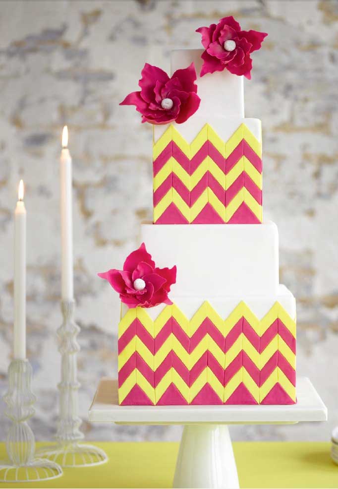 Bold stripey wedding cake