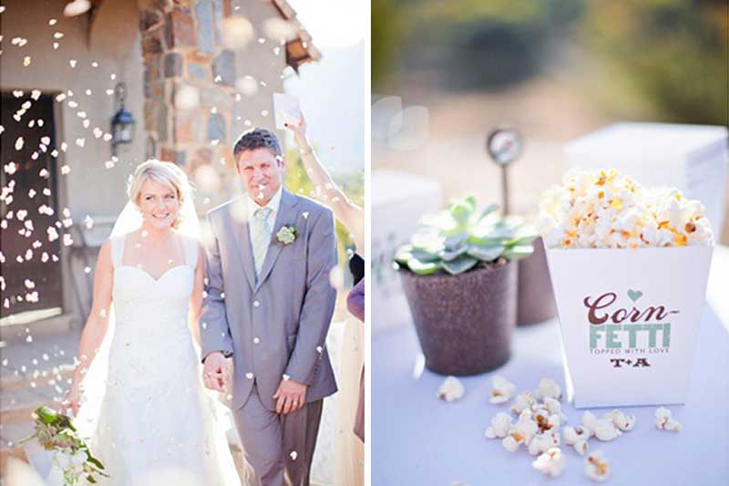 popcorn as confetti at wedding