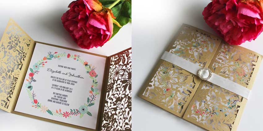 Laser cut wedding invitation gatefold