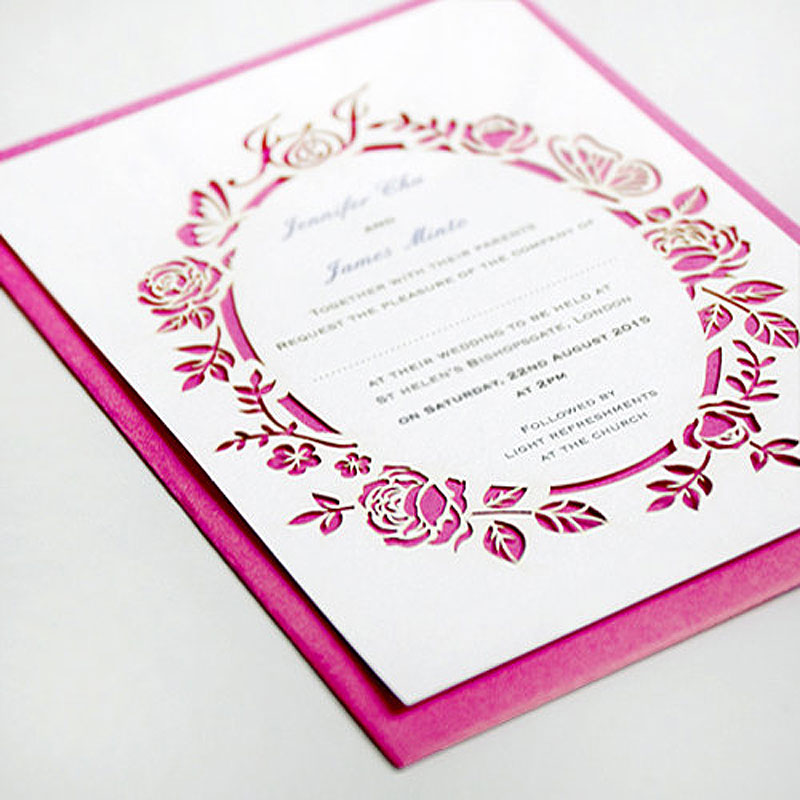 Pink wedding invitation laser cut