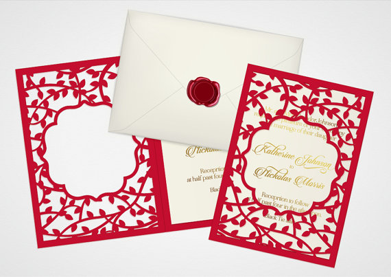 Wedding invitation - red - laser cut set
