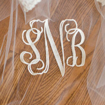 Bridal veil with embroidered monogram