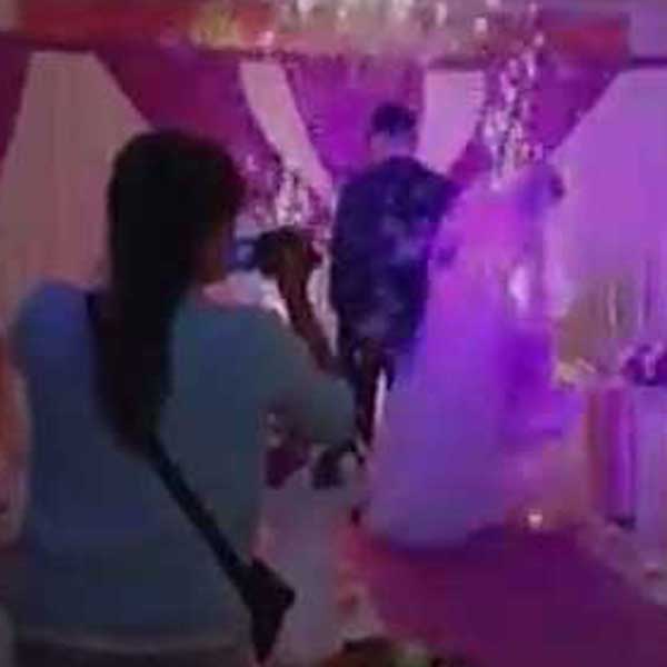 Chinese bride's wedding dress catches fire