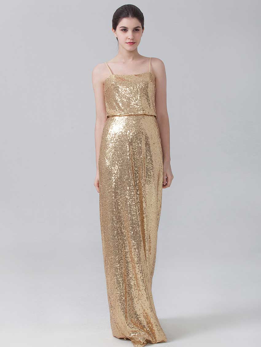Bridesmaid dress golden sequins