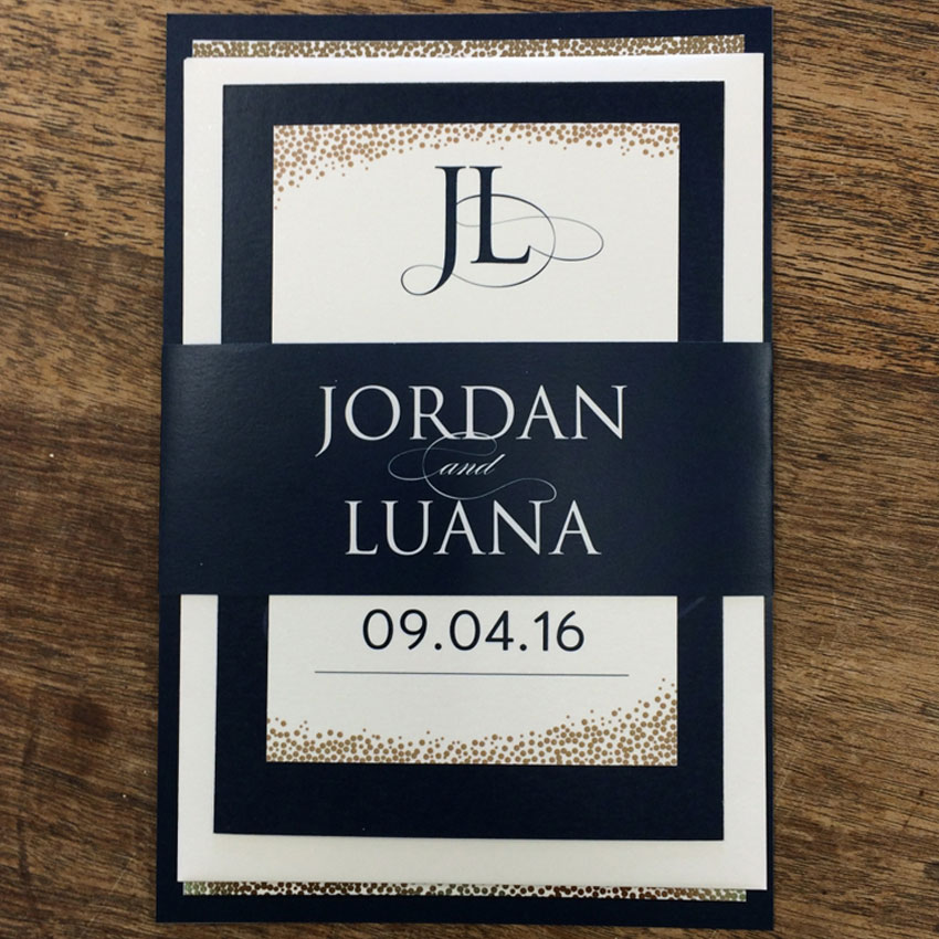 navy gold wedding invitations