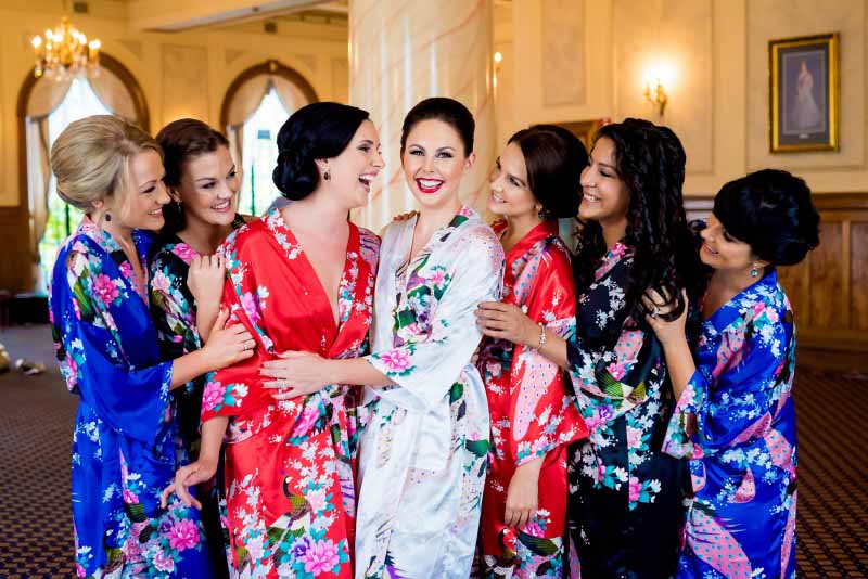 bridesmaids in dressing gowns Laura Chris