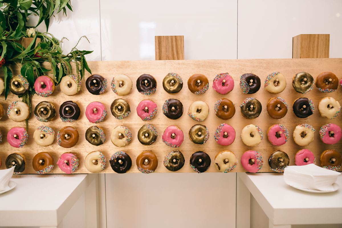Donut walls are replacing wedding cakes for some couples. Image: Boardwalk Catering