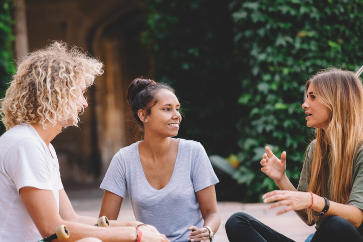 college students having a conversation